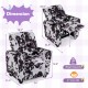 Kids recliner in black & white with footrest and cup-holder, perfect for reading and relaxing in a child's room.