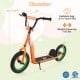 Kids scooter with adjustable height handlebar, 12-inch inflatable wheels, and non-slip deck for stable riding.
