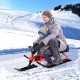 Kids snow sled in red with steering wheel and double brakes, perfect for outdoor fun and easy to carry for ages 6+.