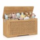 Kids storage bench with flip-top, rattan texture, and handles, perfect for toy organization in playrooms or bedrooms.