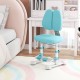 Kids study chair in blue showing adjustable footrest and height settings, perfect for growing children’s comfort during.