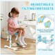 Kids study chair in blue with rotatable footrest panels, accommodating various sitting positions for enhanced comfort.