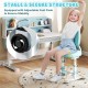 Kids study chair in blue with adjustable backrest and footrest, featuring a stable structure for comfort and support.