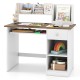 Kids study desk with rounded corners and reinforced legs, designed for safety and stability in a natural finish.