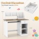Kids study desk with drawer and shelves, featuring a natural finish, ample storage, and anti-toppling design for safety.