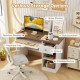 Kids study desk with spacious desktop, drawer, and upper shelves for organized storage in a natural finish.