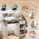 Kids study desk with drawer and shelves, featuring a natural finish, ideal for studying, drawing, and organizing.