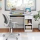 Kids study desk in gray with a spacious keyboard tray, drawer, and upper shelves, perfect for organizing school supplies.