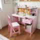 Close-up view of the pink cabinet door and drawer of the Kids Study Desk and Chair Set, designed for easy access and.