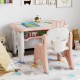 Kids table and chair set in pink with detachable drawing boards, perfect for learning and play in a child's room.