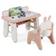 Kids table and chair set in pink with adjustable drawing boards, storage options, and a cute rabbit-shaped chair for.