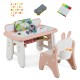 Pink kids table with flip-top bookshelf and detachable drawing boards, ideal for creative activities and storage.
