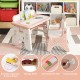 Kids table and chair set in pink with adjustable drawing boards, storage shelf, and cute rabbit-shaped chair for.