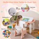 Kids table and chair set in pink with adjustable drawing boards, perfect for playrooms and learning activities.