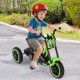 Kids tricycle in green with stable triangular structure, non-slip wheels, and comfortable seat for toddlers.