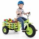 Kids tricycle in green with a storage basket, featuring 15-inch inflatable rubber tires for stability and comfort.