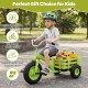 Kids tricycle in green with 15-inch inflatable rubber tires, featuring a storage basket for organizing toys and.