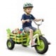 Kids tricycle in green with 15-inch inflatable rubber tires and a storage basket for organizing toys during playtime.