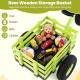 Wooden storage basket on a green kids tricycle, ideal for organizing toys, snacks, and clothes during playtime.