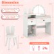 Kids vanity desk and chair set in white with colorful lights, open shelves, and shatterproof mirror for ages 3+.
