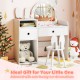 Kids vanity desk and chair set in white with colorful lights, featuring storage shelves and a shatterproof mirror for.