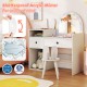 Kids vanity desk and chair set in white with colorful lights, shatterproof acrylic mirror, and ample storage for safe.