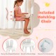 Kids vanity chair with bunny ear-shaped backrest, smooth edges, and sturdy design for safe use and comfort.