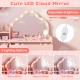 Kids vanity desk in pink with adjustable LED cloud mirror, drawer, and matching stool for pretend play and dressing up.