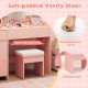 Soft-padded vanity stool in pink with breathable linen fabric, designed for kids' dressing tables and space-saving.