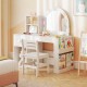 Kids vanity table and chair set with lighted mirror, storage compartments, and ergonomic design for safe play.
