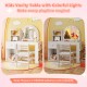 Kids vanity table set with lighted mirror, open shelf, and ergonomic chair for safe, fun playtime in white.