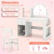 Kids vanity table and chair set in white with lighted mirror, open shelf, drawer, and ergonomic design for ages 3+.