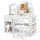 Kids vanity table and chair set in white with lighted mirror, storage compartments, and ergonomic design for ages 3+.
