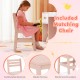 Kids ergonomic chair in pink with comfortable backrest and hidden screws, perfect for the matching vanity table set.