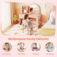 Kids vanity table set in pink with lighted mirror, featuring storage and ergonomic chair for ages 3+, perfect for.