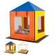 Large multicolor kids' wooden sandbox with canopy, mesh windows, and benches for outdoor play and creativity.