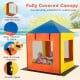 Kids wooden sandbox with a fully covered canopy, breathable windows, and vibrant multicolor design for outdoor play.