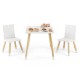 Kids wooden table and 2 chairs set in white, made of pine wood and MDF, perfect for play and creativity in children's rooms.