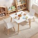 Kids wooden table and 2 chairs set in white, made of pine wood and MDF, ideal for playtime and learning activities.