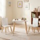 Kids wooden chair with ergonomic backrest in white, designed for comfort and safety in playrooms and nurseries.