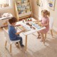 Kids wooden table and 2 chairs set in white, made of pine wood and MDF, perfect for reading, playing, and creating.