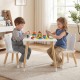 Kids wooden table and 2 chairs set in white, made of pine wood and MDF, perfect for playtime and creative activities.