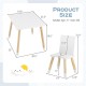 Kids wooden table and 2 chairs set in white, made of pine wood and MDF, perfect for playtime and learning activities.