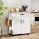 Rolling kitchen island cart in white with drawer, 2-tier cabinet, and towel rack, perfect for small kitchens.
