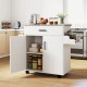 Rolling kitchen island cart in white with drawer and 2-tier cabinet, perfect for organizing small kitchens.