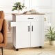 Rolling kitchen island cart in white with drawer and 2-tier cabinet, perfect for small kitchens and easy mobility.