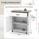 Kitchen island cart with dimensions, featuring a drawer, 2-tier cabinet, and a sturdy wooden top for kitchen storage.