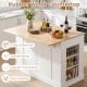 Kitchen island with rubber wood countertop, featuring adjustable shelves and storage, ideal for modern kitchens.