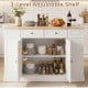 3-level adjustable shelf inside a white kitchen island with storage, perfect for organizing kitchen essentials.