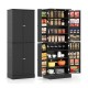 Freestanding black kitchen pantry cabinet with 8 compartments, 16 door shelves, and adjustable shelves for versatile.